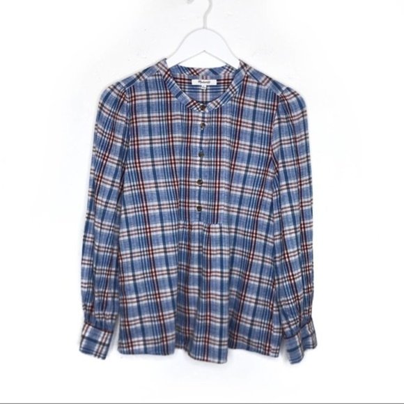 Madewell Leysfield Popover Shirt in Plaid Blue Top - Picture 3 of 6